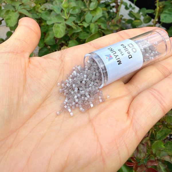 30g Miyuki Delica 11/0 Seed Beads, Opaque Silk Glass Enamel Grey DB827-1