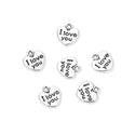 20pcs I Love You Heart Charms, 11.6mm Small Double Sided Heart Drop Pendants, Antique Silver, MC-D14
