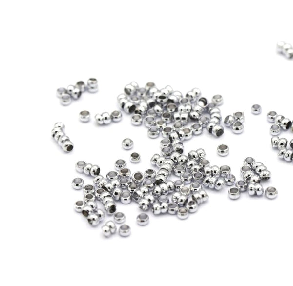 SS28-3 (50pc)50pcs 925 Sterling Silver Small Tiny Round Crimp Beads, Tarnish Resistant Rhodium Plated, 2mm, Hole ID 1.1mm, SS28-1