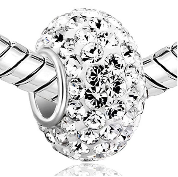 1pc 925 Sterling Silver April Diamond Clear Birthstone Bead Charm, 12.5x7.5mm, Hole ID 4.8mm, Fit Pandora All Other Bracelets, EC684-4