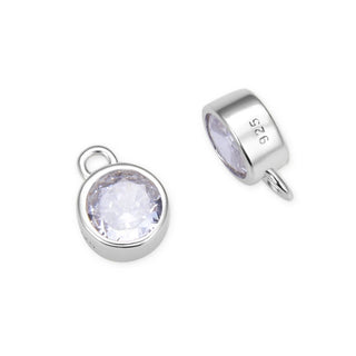 2pcs 925 Sterling Silver 4mm Tiny April Birthstone Charm Drop Pendants, Tarnish Resistant, Clear Cubic Zirconia Gemstone, SXP4-4