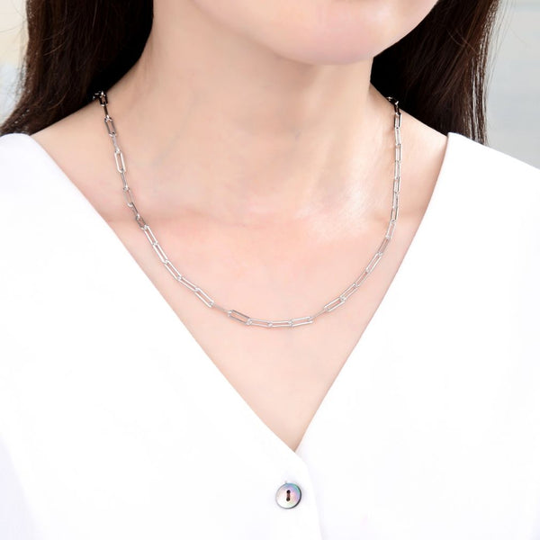 1pc 925 Sterling Silver Paperclip Cable Link Chain Necklace, Tarnish Resistant Rhodium Plated, 3.5mm, Thick Strong, Length Selections: 18/20/22/24/26 inch