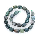 Natural Moss Agate Gemstone Tumbled Nugget Beads, Irregular, 10mm-13mm, Hole ID 1mm, 1 Strand/15 Inch, GZ4-4