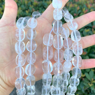 Natural Clear Crystal White Quartz Gemstone Tumbled Nugget Beads, Irregular, 10mm-13mm, Hole ID 1mm, 1 Strand/15 Inch, GZ4-3