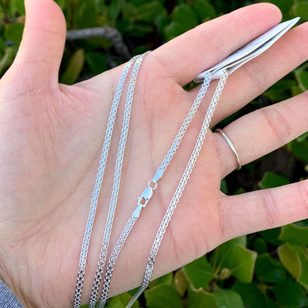 1pc 925 Sterling Silver Diamond-Cut Bismark Link Chain Necklace, Tarnish Resistant Rhodium Plated, 2.4mm, Thick Strong, Length Selections: 16/18/20/22 inch