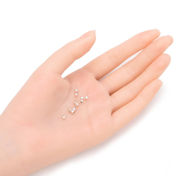 500pcs Small Tiny Round Beads, Sterling Silver Plated Brass, Size Selections: 3mm/4mm