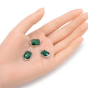 10pcs Grade A May Emerald Green Birthstone Rectangle Radiant Cut Links, Sterling Silver Plated Brass, 14mm, CCP12-S5