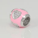 1pc Solid 925 Sterling Silver Pink Heart Love Cubic Zirconia Bead Charm, Compatible with Pandora All Other Charm Bracelet, EC77