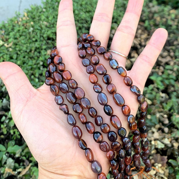 Natural Red Tiger Eye Gemstone Oval Tumbled Pebble Beads, Irregular, 6mm to 8mm, Hole ID 1mm, 15 Inch/1 Strand, GZ11-59