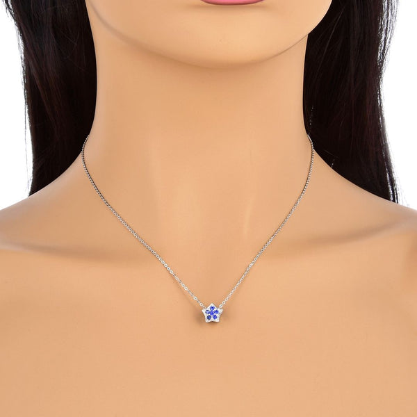 1pc 925 Sterling Silver Star Charm September Birthstone Bead Charm, Blue Sapphire Cubic Zirconia CZ, 10x9.5mm, Hole ID 4.5mm, EC1-K9