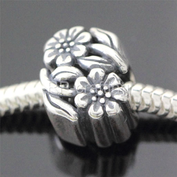 1pc Solid 925 Sterling Silver Flower Bead Charm, Compatible with Pandora All Other Charm Bracelet, EC238