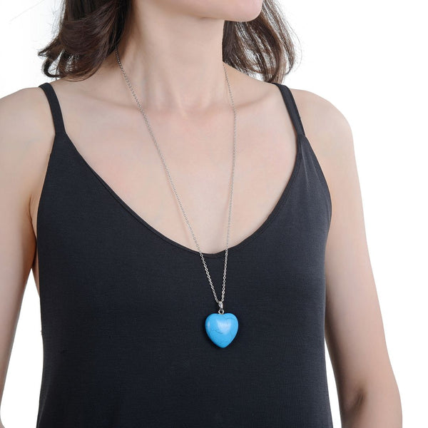 1pc You Are My Only Love Necklace, Natural Howlite Gemstone Large Heart Pendant, 26 Inch Surgical Stainless Steel Chain, GGP8-B4