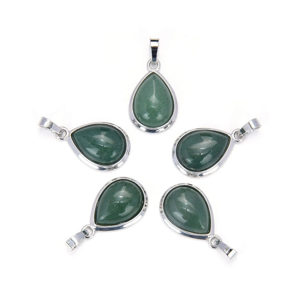 2pcs Natural Green Aventurine Teardrop Gemstone Pendants, 22mm Pear Stone Drops, G2P-J4