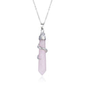 1pc Natural Pink Rose Quartz Hexagonal Pile Gemstone Pendant Necklace, 18 Inch Surgical Stainless Steel Chain, GGP-D8