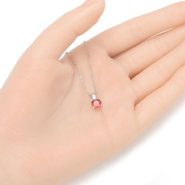 925 Sterling Silver January Birthstone Solitaire Necklace, 6mm/0.84 Carat Red Garnet Cubic Zirconia CZ, Length Selections: 16 inch/18 inch