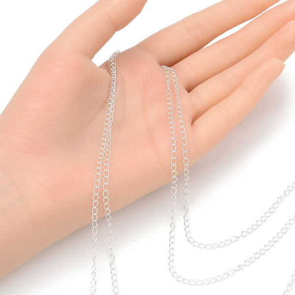 5 Feet 925 Sterling Silver Unfinished Twisted Oval Curb Cable Chain Links, 2.5mm, SSK-O1