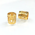 100pcs Large Hole Filigree Tube Beads, 18K Yellow Gold Plated Brass, 9x8mm, Hole ID 7.5mm, CF215-G