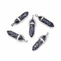 4pcs Natural Snowflake Obsidian Gemstone Pendants, 42mm Loose Bullet Point Stone Drops, G2P-C20