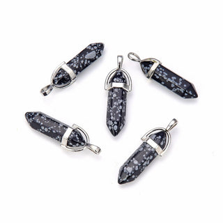 4pcs Natural Snowflake Obsidian Gemstone Pendants, 42mm Loose Bullet Point Stone Drops, G2P-C20