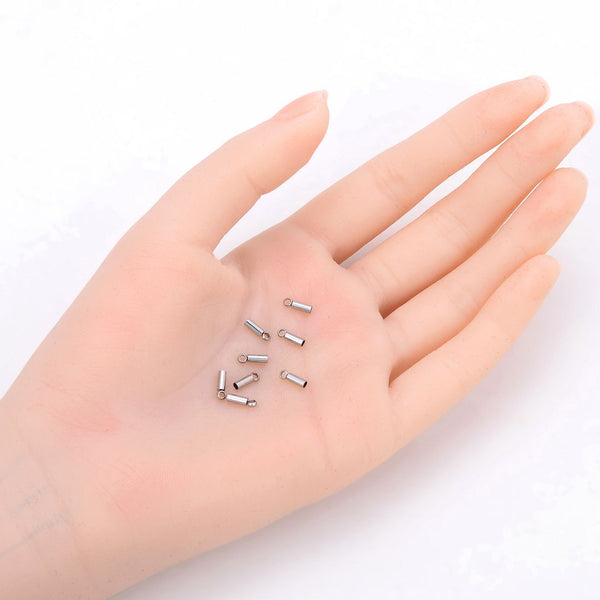 100pcs 304 Stainless Steel Tube Cord End Caps, Glue In Endcap Barrel, Hole ID Selections: 1.5mm/2mm/2.5mm/3mm/3.5mm/4mm