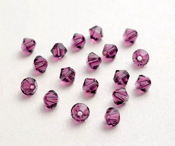 50pcs Preciosa Faceted Bicone Crystal Beads, Purple Amethyst, 6mm, Hole ID 1mm, Pre-B611