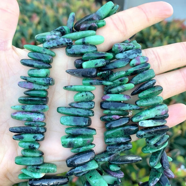 Natural Ruby Zoisite Gemstone Stick Point Beads, Irregular, 7mm-23mm Long, Hole ID 1mm 1 Strand/15 Inch, GZ5-15