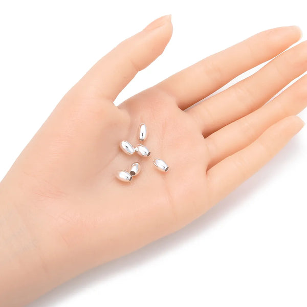 100pcs Smooth Oval Rice Beads, Sterling Silver Plated Brass, Size Selections: 7x4mm, 8x5mm, 10x6mm, 12x7mm
