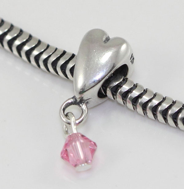 1pc Cute Solid 925 Sterling Silver Dangle Bead Charm Cubic Zirconia CZ, Compatible with Pandora All Other Charm Bracelet, EC1