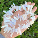 1 Strand Natural Raw Crystal Quartz Gemstone Beads, Small Drilled Stone Points, Clear AB Titanium Coated Stone Stick, 15 Inch, GA2