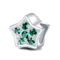 1pc 925 Sterling Silver Star Charm May Birthstone Bead Charm, Green Emerald Cubic Zirconia CZ, 10x9.5mm, Hole ID 4.5mm, EC1-K5