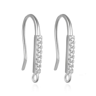 4pcs 925 Sterling Silver Fancy Earring Hooks, 7 Cubic Zirconia CZ, Tarnish Resistant Rhodium Plated, 17mm, SS447