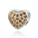 1pc 925 Sterling Silver Love Heart November Birthstone Bead Charm, Yellow Topaz Cubic Zirconia CZ, 10mm, Hole ID 4.5mm, EC1-L11