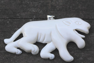 1pc Beautiful Lion King Buffalo Hand Carved White Buffalo Bone Drop Pendant, Symbol of Strength Prosperity Pendant, with Sterling Silver Bail, 2.6 Inch, BP-20