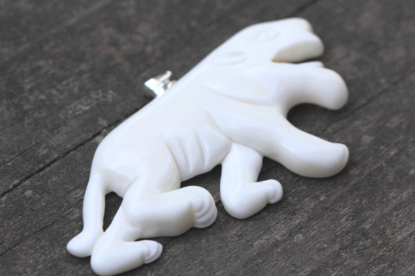 1pc Beautiful Lion King Buffalo Hand Carved White Buffalo Bone Drop Pendant, Symbol of Strength Prosperity Pendant, with Sterling Silver Bail, 2.6 Inch, BP-20