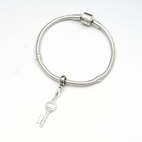 1pc Solid 925 Sterling Silver Love Key Charm Dangle Bead, Compatible with Pandora All Other Charm Bracelet, EC35