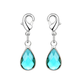 2pcs Clip On Dangle December Zircon Blue Birthstone Charm Drops, Tarnish Resistant, Sterling Silver Plated Lobster Clasp, BL7-12