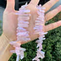 1 Strand Natural Raw Crystal Quartz Gemstone Beads, Small Drilled Stone Points, Rose Pink AB Titanium Coated Stone Stick, 15 Inch, GA8