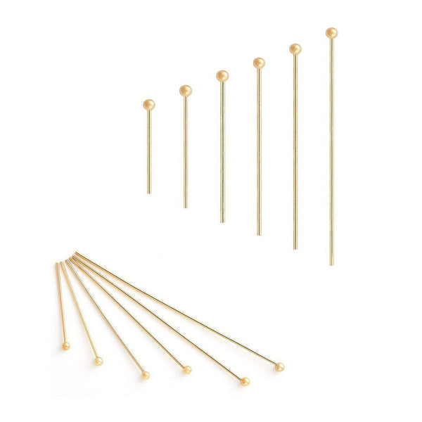 50pcs Tarnish Resistant Ball Head Pins, 18K Yellow Gold Plated Brass, 0.8mm/20 Gauge, Length Selections: 22/26/30/35/40/50mm