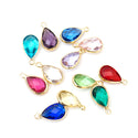 10pcs Grade A October Pink Teardrop Birthstone Charm Drop, 18K Yellow Gold Plated Brass, Size Selections: 11x7mm, 14x8mm, 16x9mm