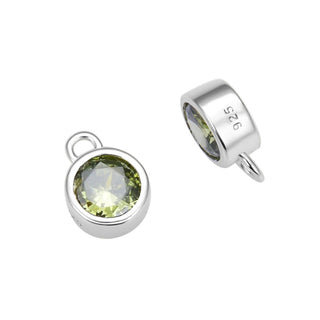 2pcs 925 Sterling Silver 4mm Tiny August Birthstone Charm Drop Pendants, Tarnish Resistant, Peridot Green Cubic Zirconia Gemstone, SXP4-8