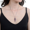 1pc Natural Purple Amethyst Crystal Gemstone Pendant Necklace, 18 Inch Surgical Stainless Steel Chain, GGP-C4