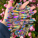 1 Strand Natural Raw Crystal Quartz Gemstone Beads, Medium Size Drilled Stone Points, Rainbow AB Titanium Coated Gem Stick, 15 Inch, GA-D5