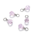 5pcs October Birthstone Charm Drops, 10mm Pink Austrian Teardrop Crystal Beads, Sterling Silver Plated Open Jump Rings, BR6-10