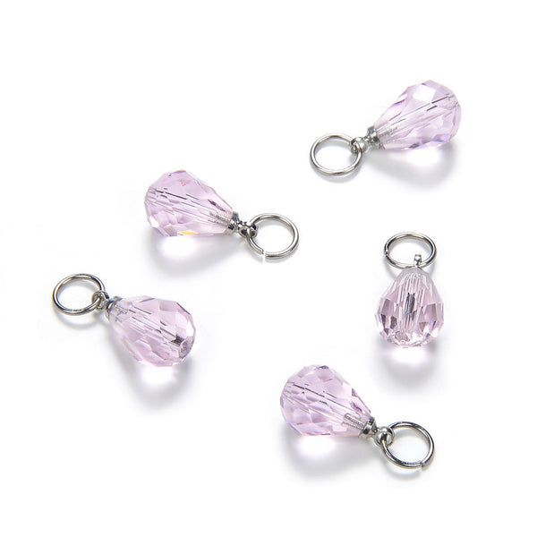 5pcs October Birthstone Charm Drops, 10mm Pink Austrian Teardrop Crystal Beads, Sterling Silver Plated Open Jump Rings, BR6-10