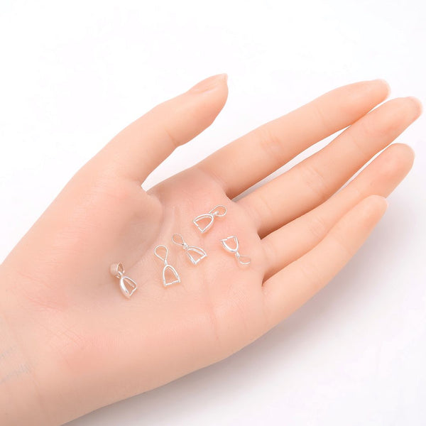20pcs Tarnish Resistant Pendant Pinch Bail Clip, Sterling Silver Plated Brass, Size Selections: 15mm/18mm/20mm