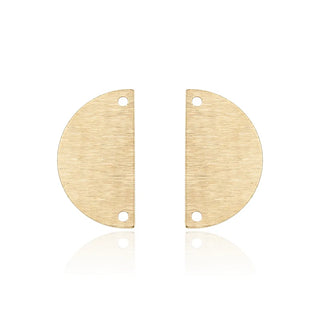 20pcs Brushed Raw Brass Half Round Semicircle Pendant Drop, 2-Hole Connectors, 21mm, Unplated/Uncoated, CF-A9