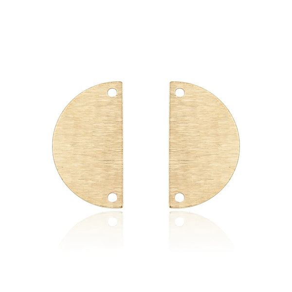 20pcs Brushed Raw Brass Half Round Semicircle Pendant Drop, 2-Hole Connectors, 21mm, Unplated/Uncoated, CF-A9