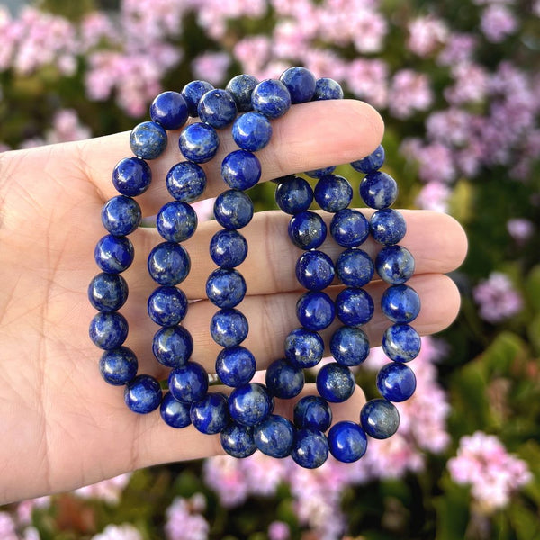 1 Strand Stretch Natural Blue Lapis Lazuli Beaded Gemstone Bracelet, 8mm Bead, Length Selections: 7 inch/7.5 inch/8 inch/8.5 inch