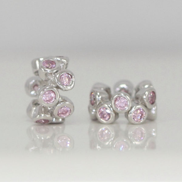 1pc Real 925 Sterling Silver Charm, Octocber Birthstone Spacer Bead, Cubic Zirconia CZ Pink Tourmaline Gemstone, Compatible with Pandora all Other Charm Bracelets, EC546