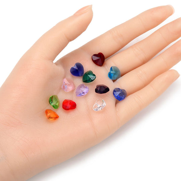 2 Sets/24pcs Mixed Top Drilled Birthstone Heart Drop Beads, 10mm, Hole ID 1mm, BB15